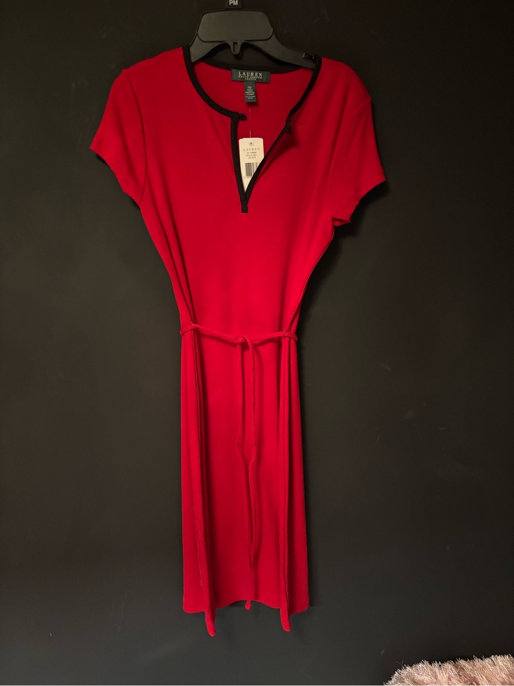 NWT Ralph Lauren Red Midi Dress with Black Trim-PM